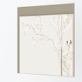 Light Colored Bedroom Accent Wall With White Floral Branches And Black Birds