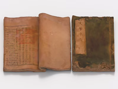 Ancient Chinese Books Open And Closed With Traditional Characters And Red Marks 3d model