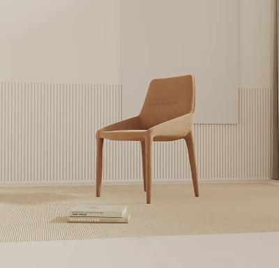 Light Brown Upholstered Modern Minimalist Bar Stool Against Striped Wall with Carpet and Books 3d model