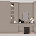 Elegant Modern Dressing Table Interior Design With Round Mirror Stool And Drawers 3d model