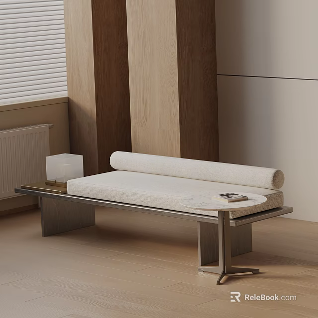 Modern Shoe Bench With Soft Upholstered Seat Metal Frame And Side Decor 3d model 