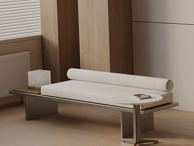 Modern Shoe Bench With Soft Upholstered Seat Metal Frame And Side Decor 3d model