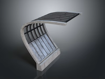 Curved Concrete Architectural Structure With Black Grille Top Design 3d model