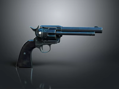 Black Metal Revolver Weapon With Shiny Surface Isolated On Gray Background 3d model