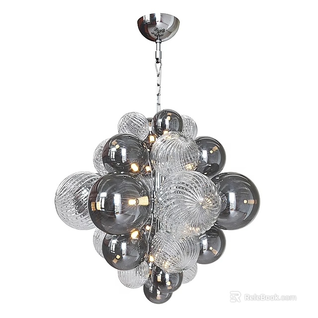 Modern Glass Sphere Chandelier With Silver Accents And Illuminated Design Elements 3d model 