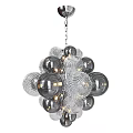 Modern Glass Sphere Chandelier With Silver Accents And Illuminated Design Elements