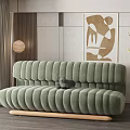 Green Multi Person Sofa with Striped Design and Wooden Base in Modern Living Room