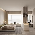 Modern Bedroom Interior Design With Bed Wardrobe Window Desk Nightstand And Area Rug
