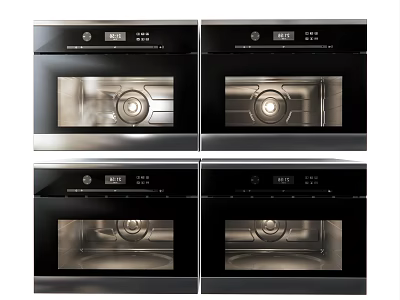 Four Built in Black Kitchen Ovens With Digital Display And Stainless Steel Interior 3d model