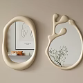 Irregular Shaped Mirrors With Beige Frames Hanging On Wall Reflecting Interior Green Plant And Sofa