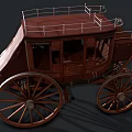 Vintage Brown Wooden Horse Drawn Carriage With Large Wheels And Roof Railings