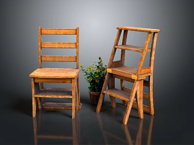 Rustic Wooden Leisure Chair Design With Green Plant And Smooth Surface 3d model