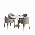 Modern Round Table with Marble Top and Four Gray Upholstered Chairs Set 3d model