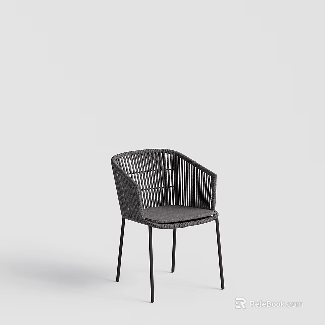 Modern Rattan Dining Chair With Sleek Design And Metal Legs For Comfortable Seating 3d model 