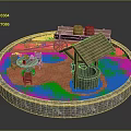 Circular Stone Wall Enclosed Courtyard With Thatched Well Wooden Barrel Cart And Chairs