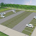 Eco Friendly Parking Lot With Trees Parked Cars And Grass Pavers Design