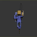 Blue Robotic Arm Game Movie Character Featuring Yellow Tools And Metallic Design