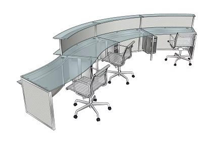Modern Curved Glass Office Desk With Modular Design And Swivel Chairs 3d model