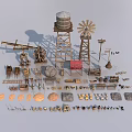 Public Facilities Featuring Water Tower Windmill Oil Pump And Various Tools 3d model
