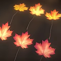 Vibrant Yellow And Red Maple Leaves Hanging On Dark Background 3d model