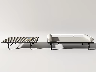 Modern Sofa Bench With Metal Frame Upholstered Cushion And Striped Design 3d model