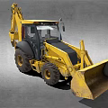 Yellow Wheeled Excavator With Front Loader And Backhoe For Construction Work 3d model