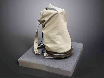 Beige Canvas Backpack With Shoulder Straps On Gray Display Stand 3d model