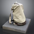 Beige Canvas Backpack With Shoulder Straps On Gray Display Stand 3d model
