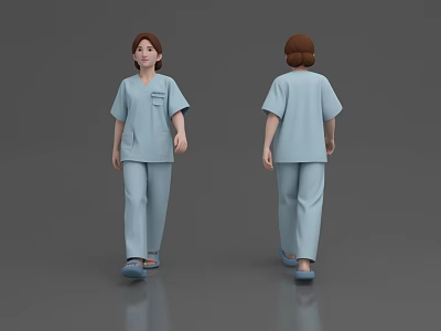 Woman In Light Blue Scrub Suit Front And Back Full Body View 3d model