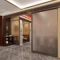 Private Room Interior Design With Transparent Partitions Dining Table Chairs Marble Floor And Pendant Lights