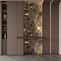 Modern Entryway Hallway With Wooden Panels Marble Accent Wall Console Table And Lighting Strips