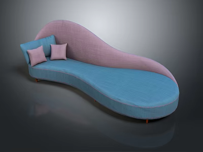 Curved Multi Person Sofa With Pink And Blue Upholstery And Cushions 3d model