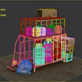 Yellow Storage Cage Structure With Multi Layer Gas Cylinders And Cardboard Boxes