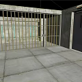 Interior View Of Room With Metal Bars Concrete Walls And Gray Door