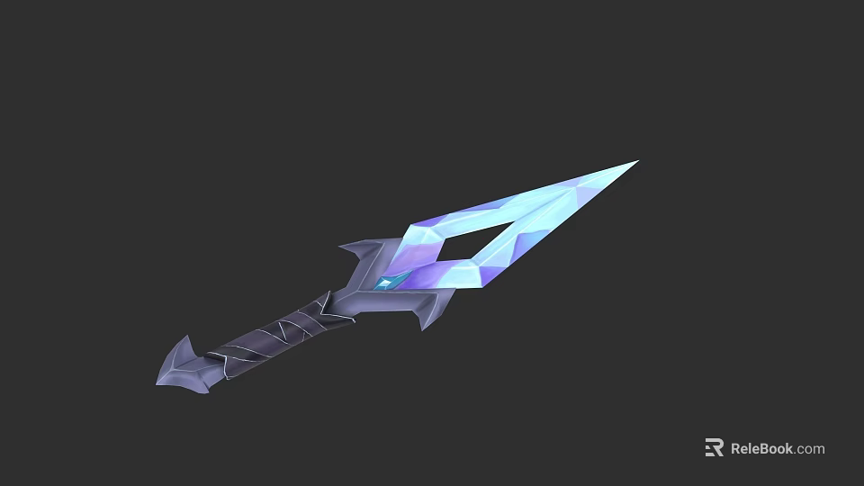 Fantasy Crystal Weapon With Glowing Blue Purple Sharp Blade And Geometric Design 3d model 