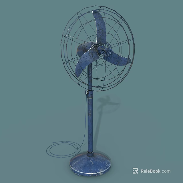 Blue Standing Fan with Metal Mesh Cover Blue Blades Round Base and Power Cord 3d model 