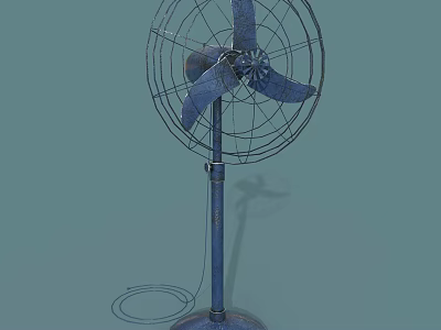 Blue Standing Fan with Metal Mesh Cover Blue Blades Round Base and Power Cord 3d model
