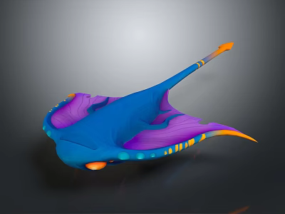 Vibrant Blue And Purple Aquatic Ray With Orange Tail And Colorful Patterns 3d model