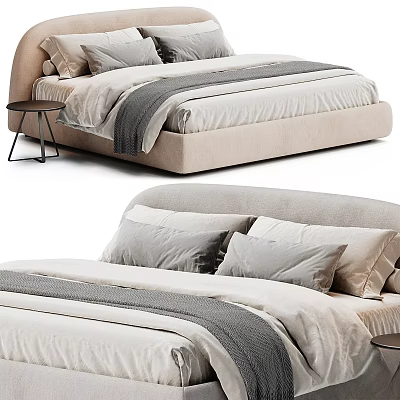 Modern Upholstered Double Bed With Headboard Pillows Bed Runner And Side Table 3d model