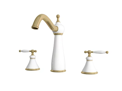 Elegant White and Gold Widespread Bathroom Faucet with Two Decorative Handles 3d model
