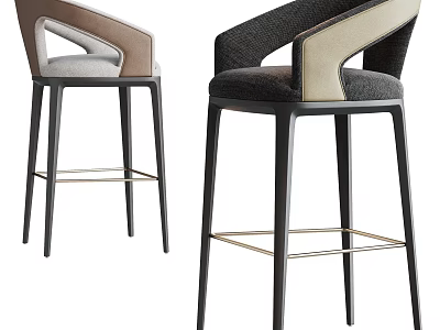 Gray Beige Modern Bar Stools With Curved Backrest Upholstered Seats Metal Legs 3d model