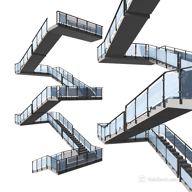 Modern Spiral Staircase Design With Glass Railing And Metal Frame Interior 3d model 