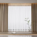 Beige Thick Curtains with White Sheer Layers Green Plant and Open Book on Window Sill