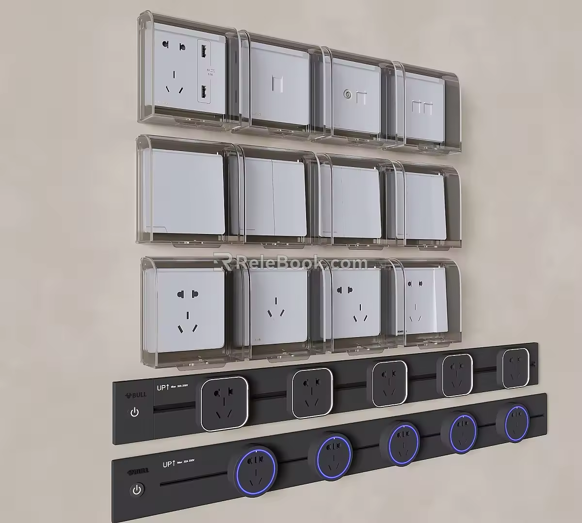 Switch socket panel waterproof box network socket movable rail socket 3d model