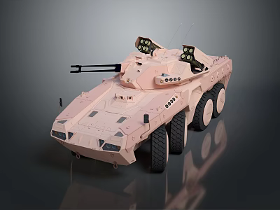 Pink Six Wheeled Armored Utility Vehicle With Machine Gun And Sensors 3d model