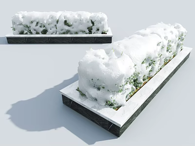 Snow Covered Shrubs Arranged on Rectangular Stone Base in Landscape 3d model