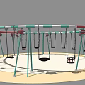 Playground Equipment Circular Swing Structure With Multiple Black Red Seats And Green White Poles