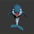 Cute Blue Cartoon Dolphin Character With Smiling Face And Shiny Surface