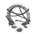 Stone Arch Structure Wrapped With Metal Chains And Surrounded By Scattered Stones 3d model