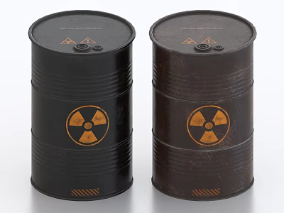 Two Industrial Radioactive Barrels With Radiation Symbols And Black Exterior Design 3d model